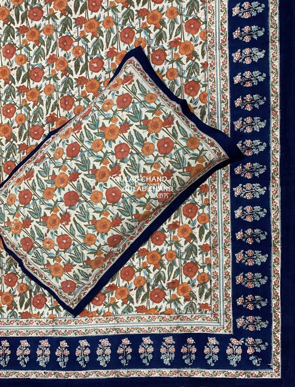 Hand Block Printed Cotton Double Bedsheet With Pillow Cover