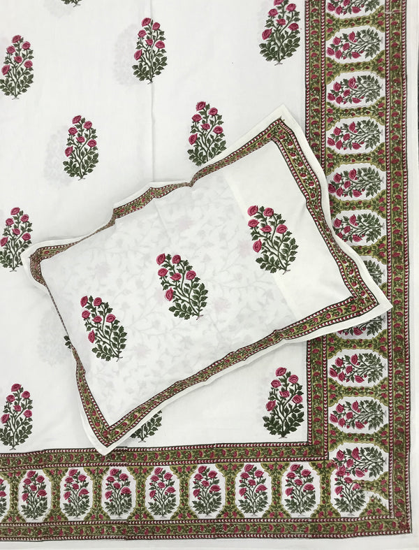 Hand Block Printed Cotton Double Bedsheet With Pillow Cover