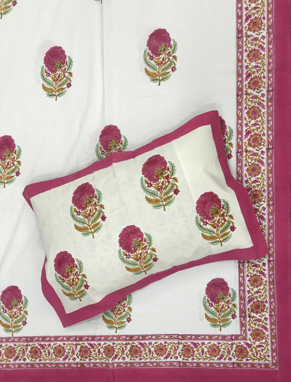 Hand Block Printed Cotton Double Bedsheet With Pillow Cover