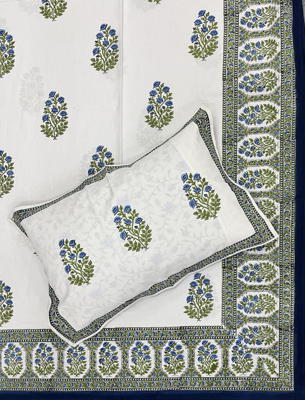 Hand Block Printed Cotton Double Bedsheet With Pillow Cover