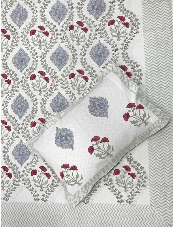 Hand Block Printed Cotton Double Bedsheet With Pillow Cover