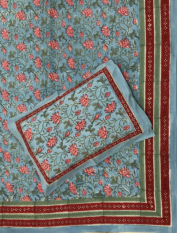 Hand Block Printed Cotton Double Bedsheet With Pillow Covers