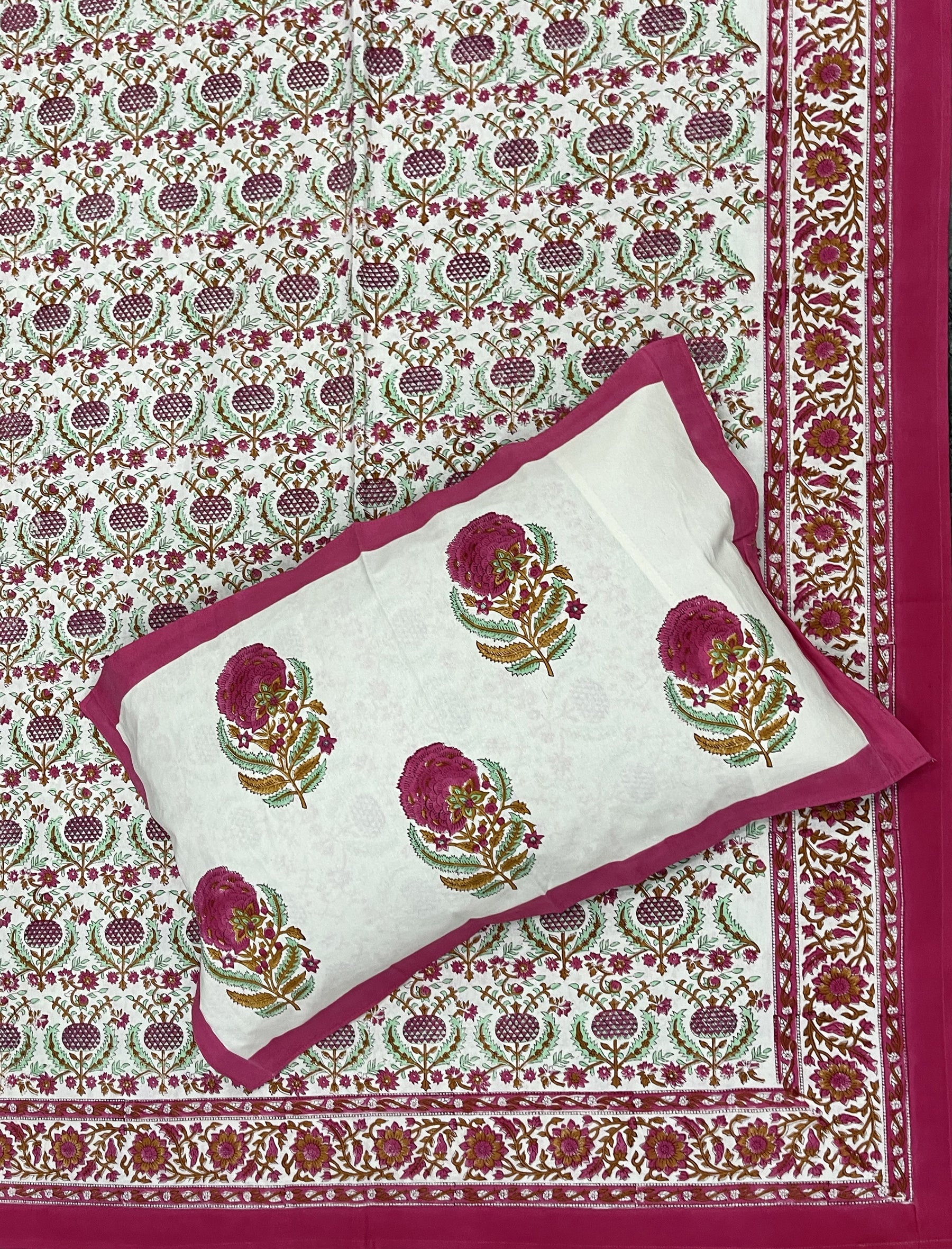 Hand Block Printed Cotton Double Bedsheet With Pillow Covers