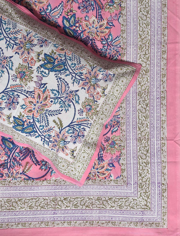 Hand Block Printed Cotton Double Bedsheet With Pillow Covers