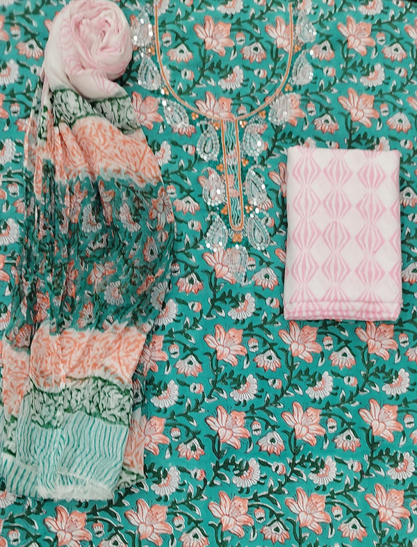 Neckline Cotton Printed Unstitched Suit