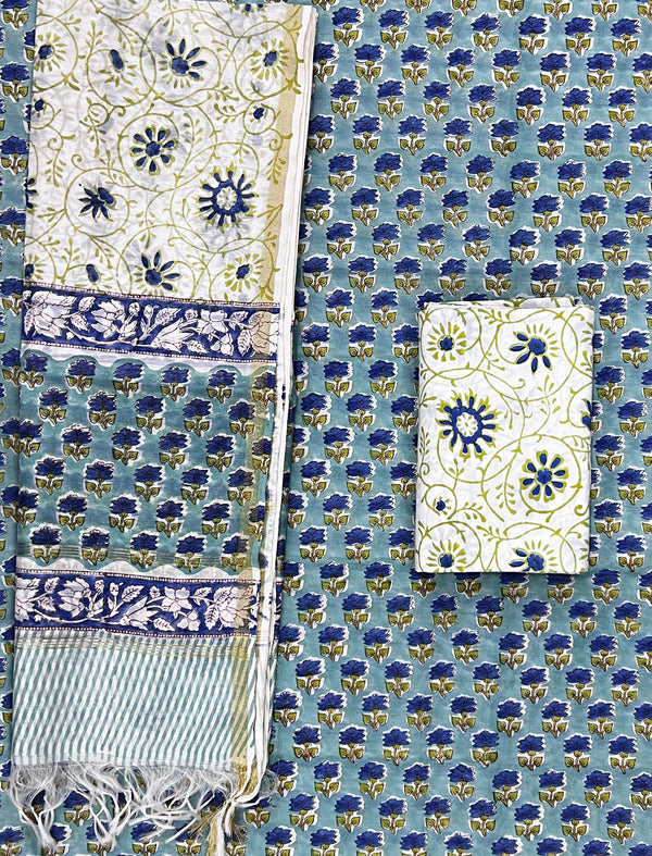 Hand Block Printed Unstitched Chanderi Suit