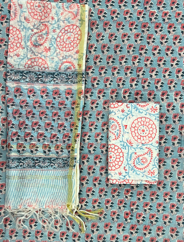 Hand Block Printed Unstitched Chanderi Suit