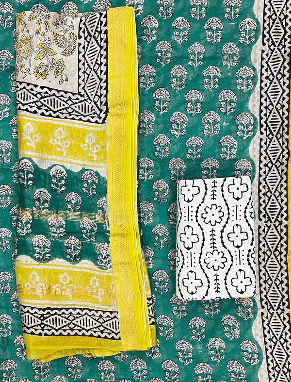 Hand Block Printed Unstitched Chanderi Suit