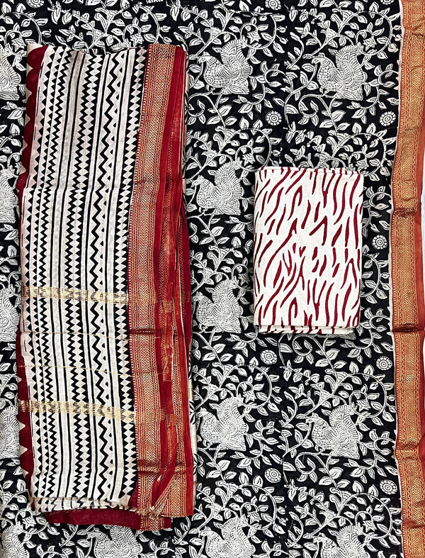 Hand Block Printed Unstitched Chanderi Suit