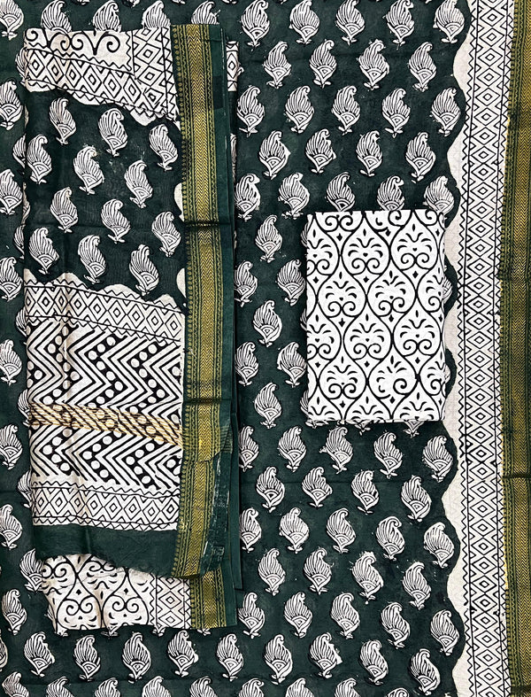 Hand Block Printed Unstitched Chanderi Suit