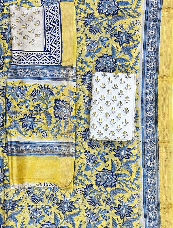 Hand Block Printed Unstitched Chanderi Suit