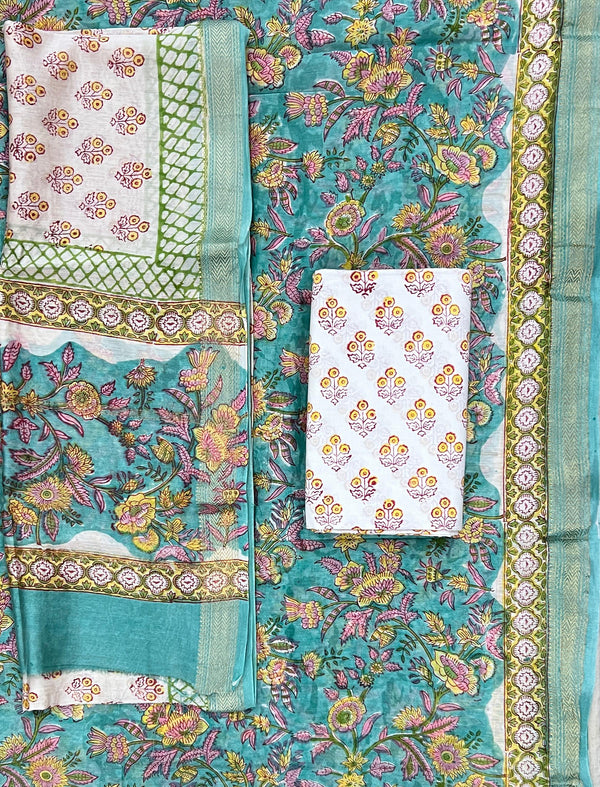 Hand Block Printed Unstitched Chanderi Suit