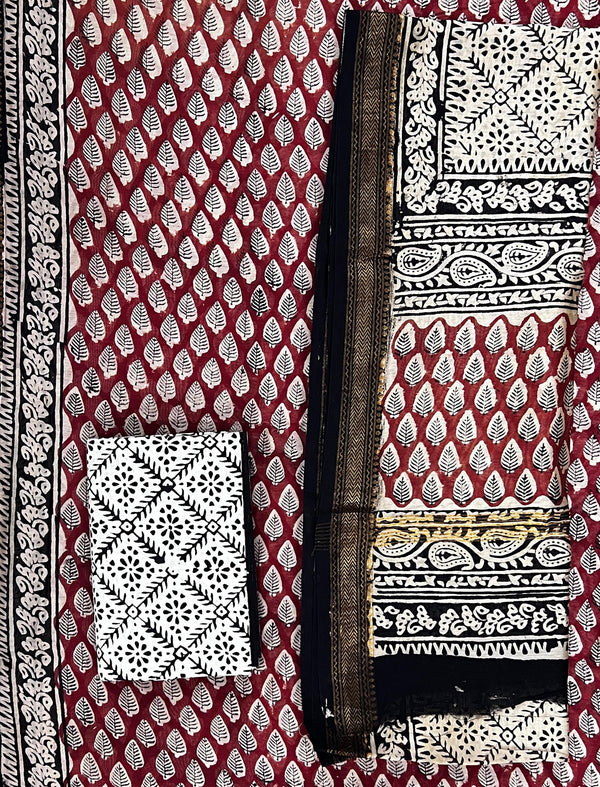 Hand Block Printed Unstitched Chanderi Suit