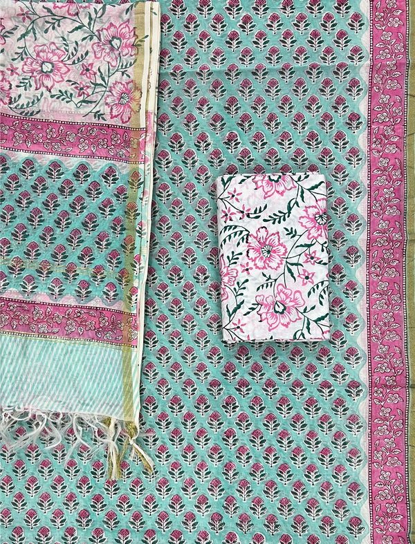 Hand Block Printed Unstitched Chanderi Suit