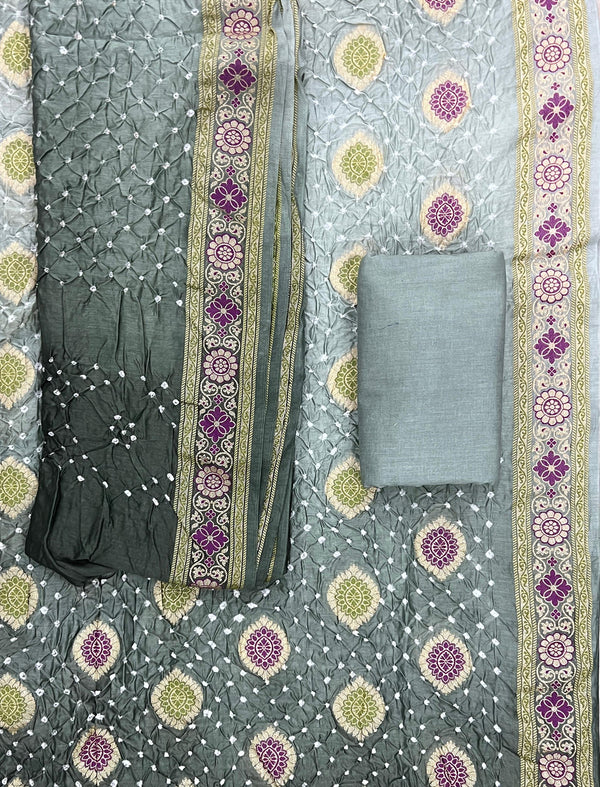 Hand Tie Dye Bandhej Chanderi Unstitched Suit