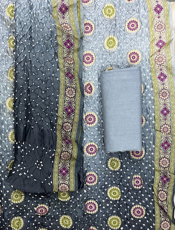 Hand Tie Dye Bandhej Chanderi Unstitched Suit