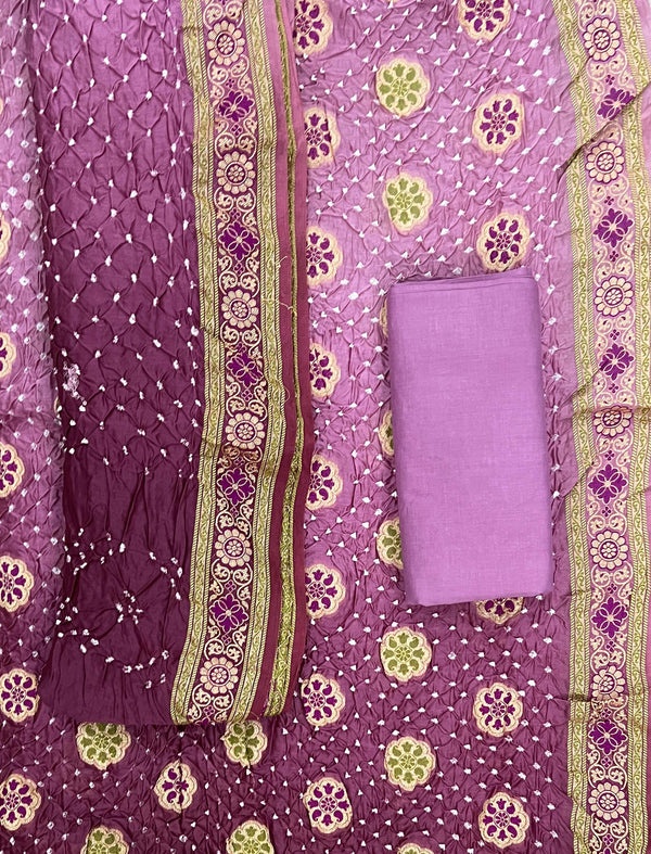 Hand Tie Dye Bandhej Chanderi Unstitched Suit
