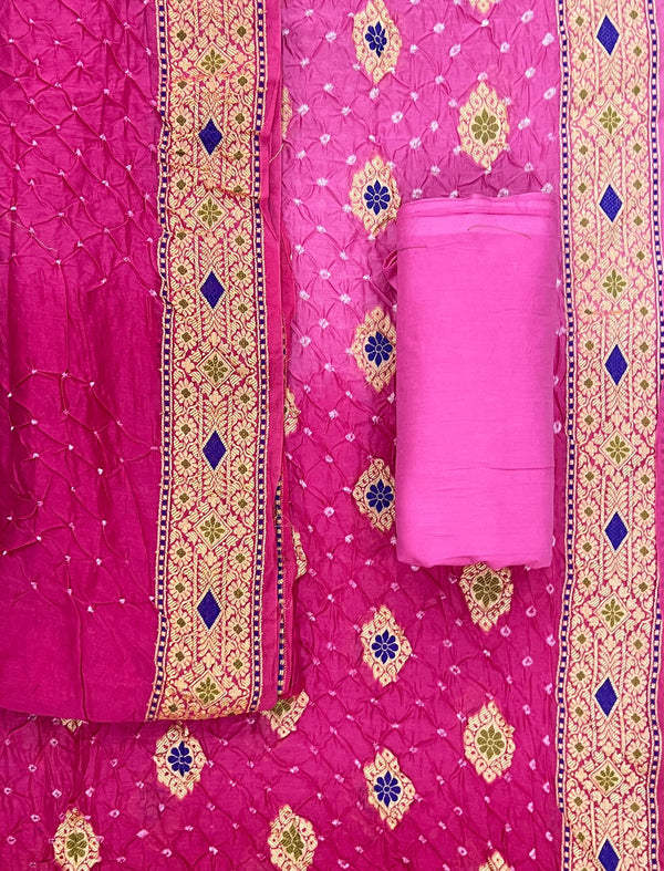 Hand Tie Dye Bandhej Chanderi Unstitched Suit