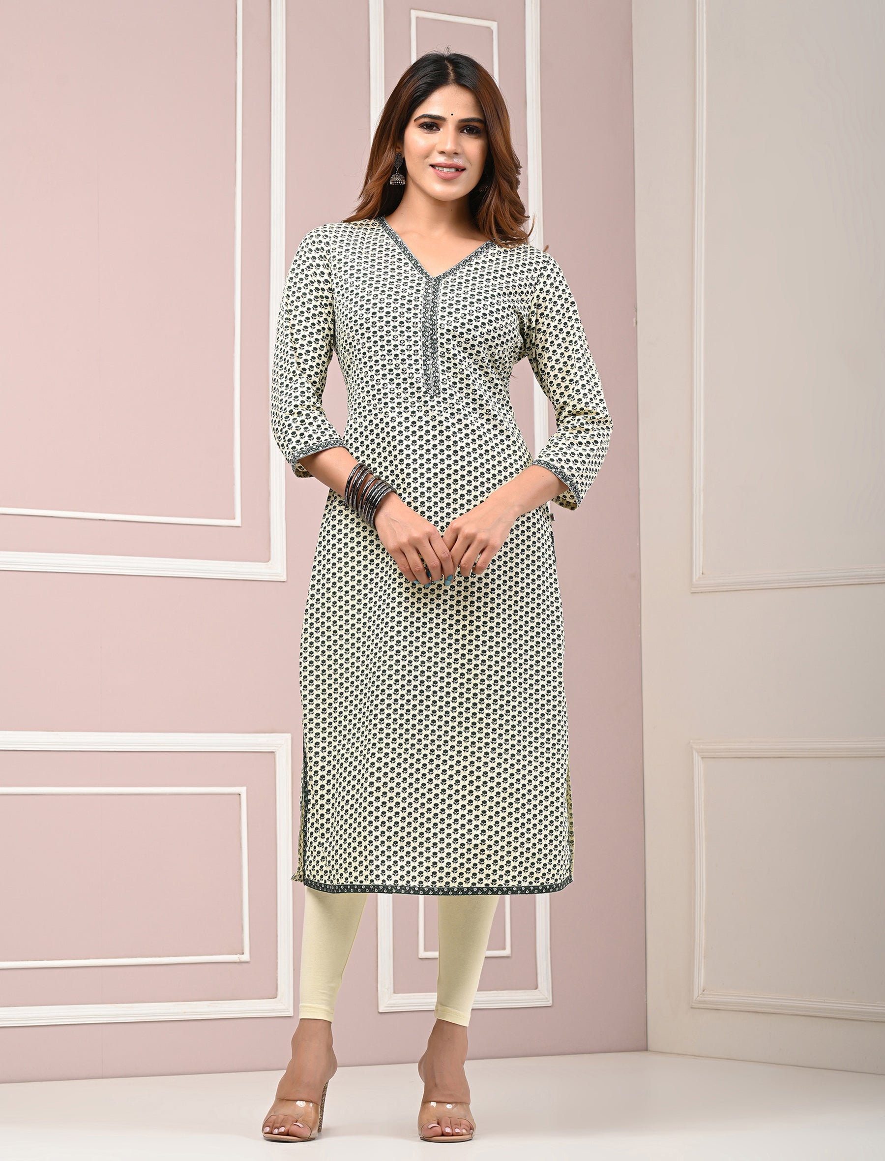 Sea Blue Butti Block Printed Cotton Straight Kurti