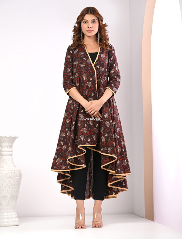 Black Red Jaal Cotton Block Printed Long Dress