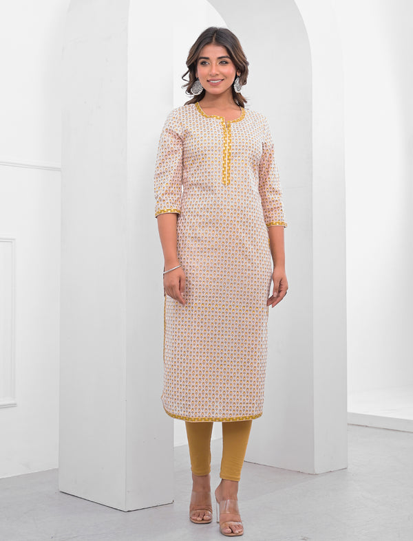 Cotton Block Printed Yellow Kurti