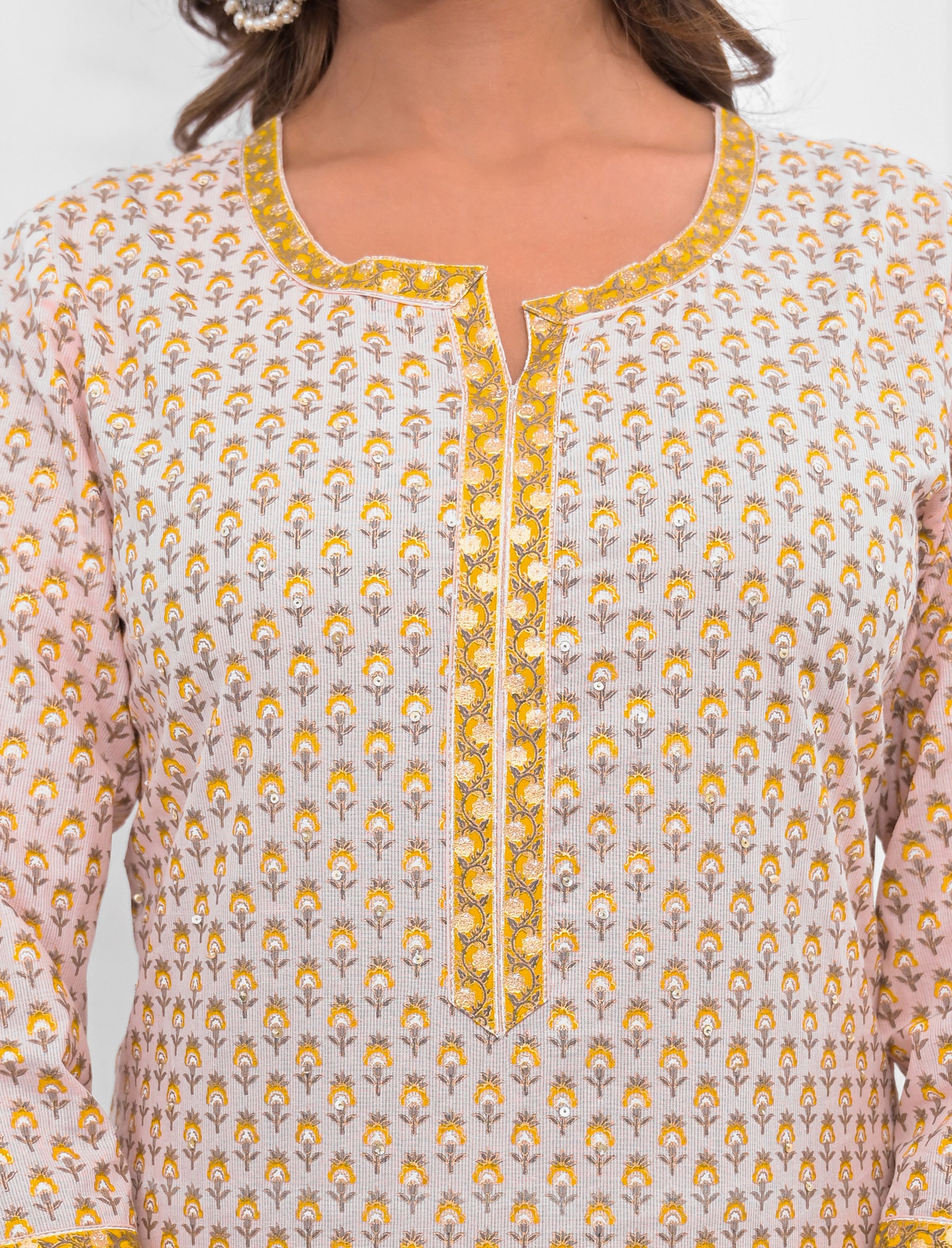 Cotton Block Printed Yellow Kurti