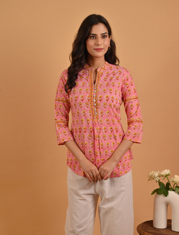 Pink Block Printed Cotton Top