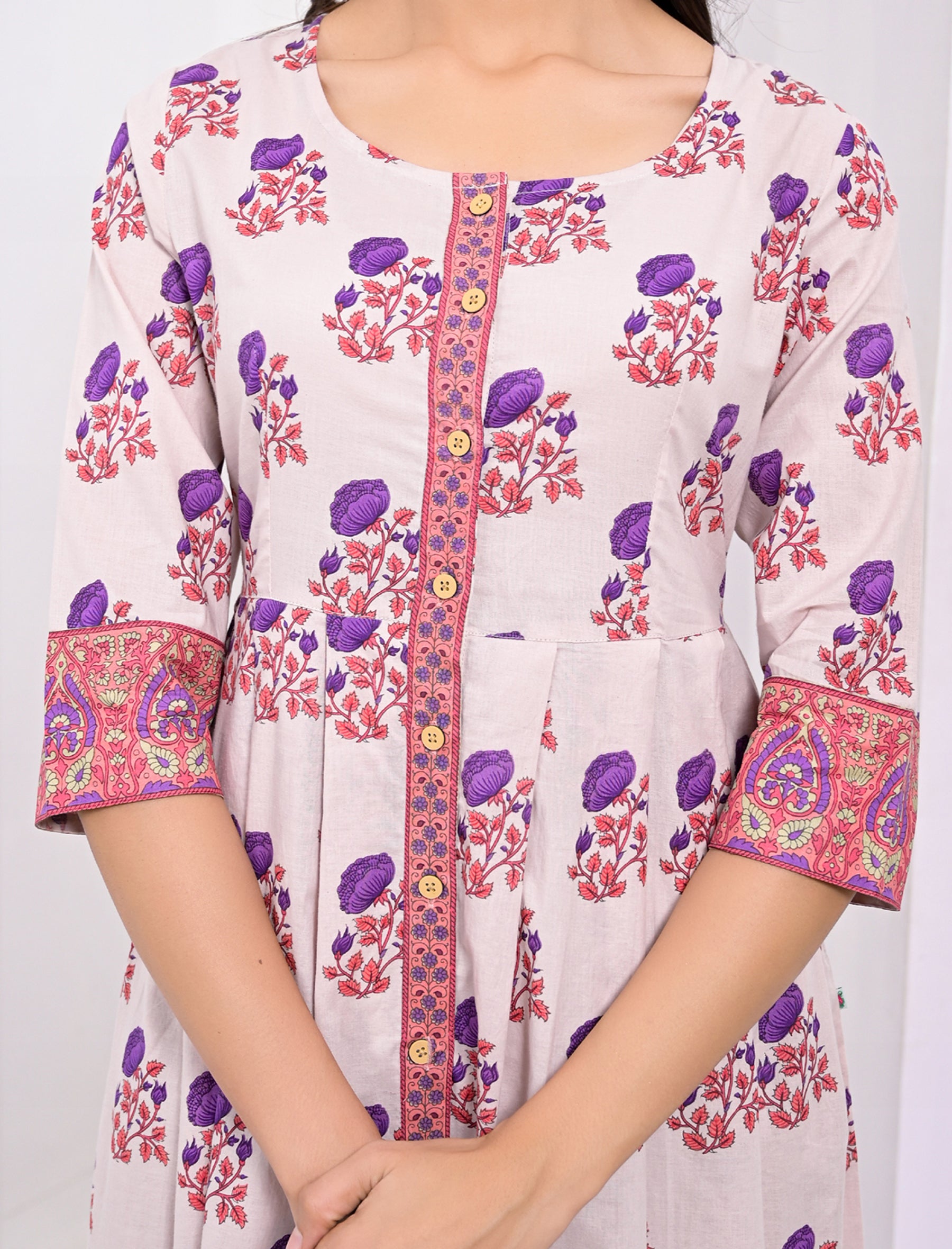 Violet Flower Block Printed Cotton Dress