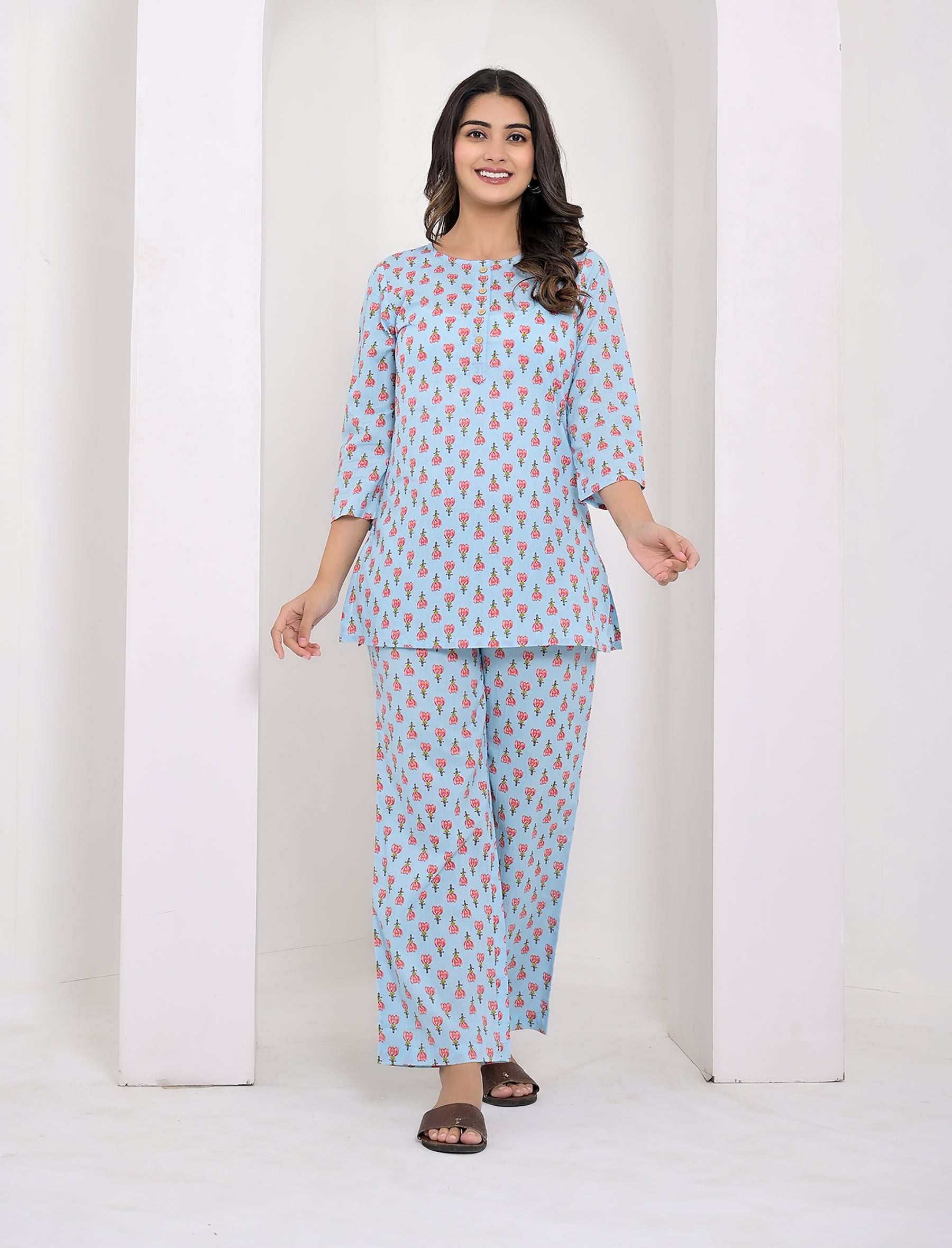 Blue Butti Printed Cotton Co-Ord Set