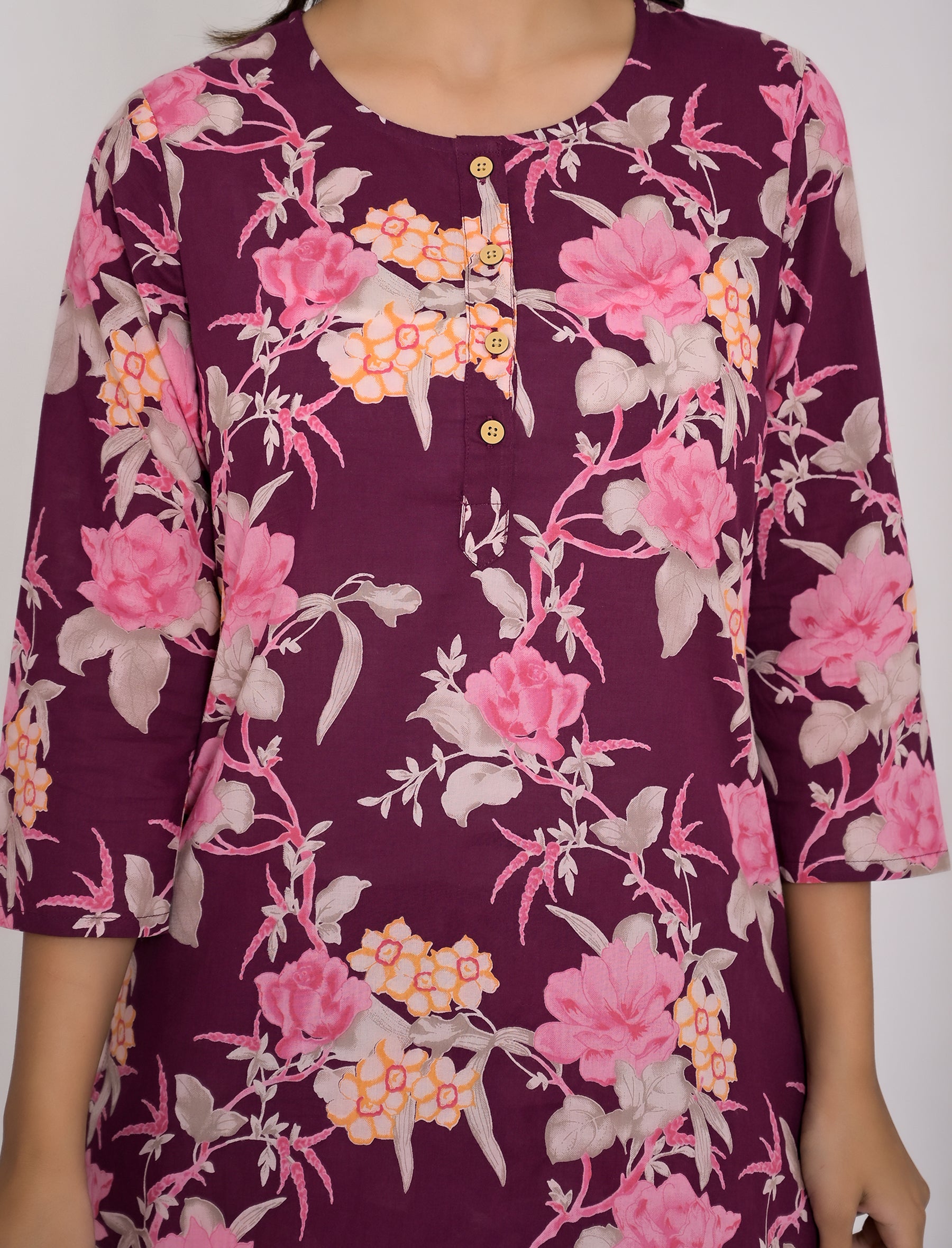 Magenta Floral Printed Cotton Co-Ord Set