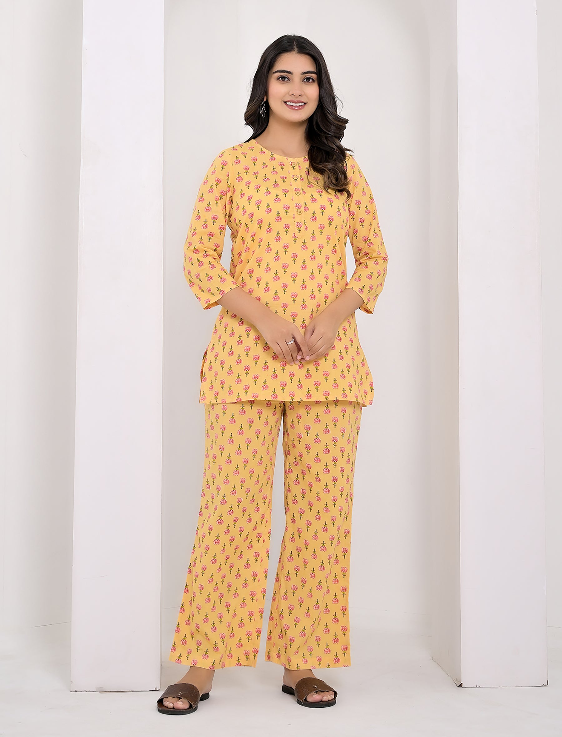 Yellow Butti Printed Cotton Co-Ord Set