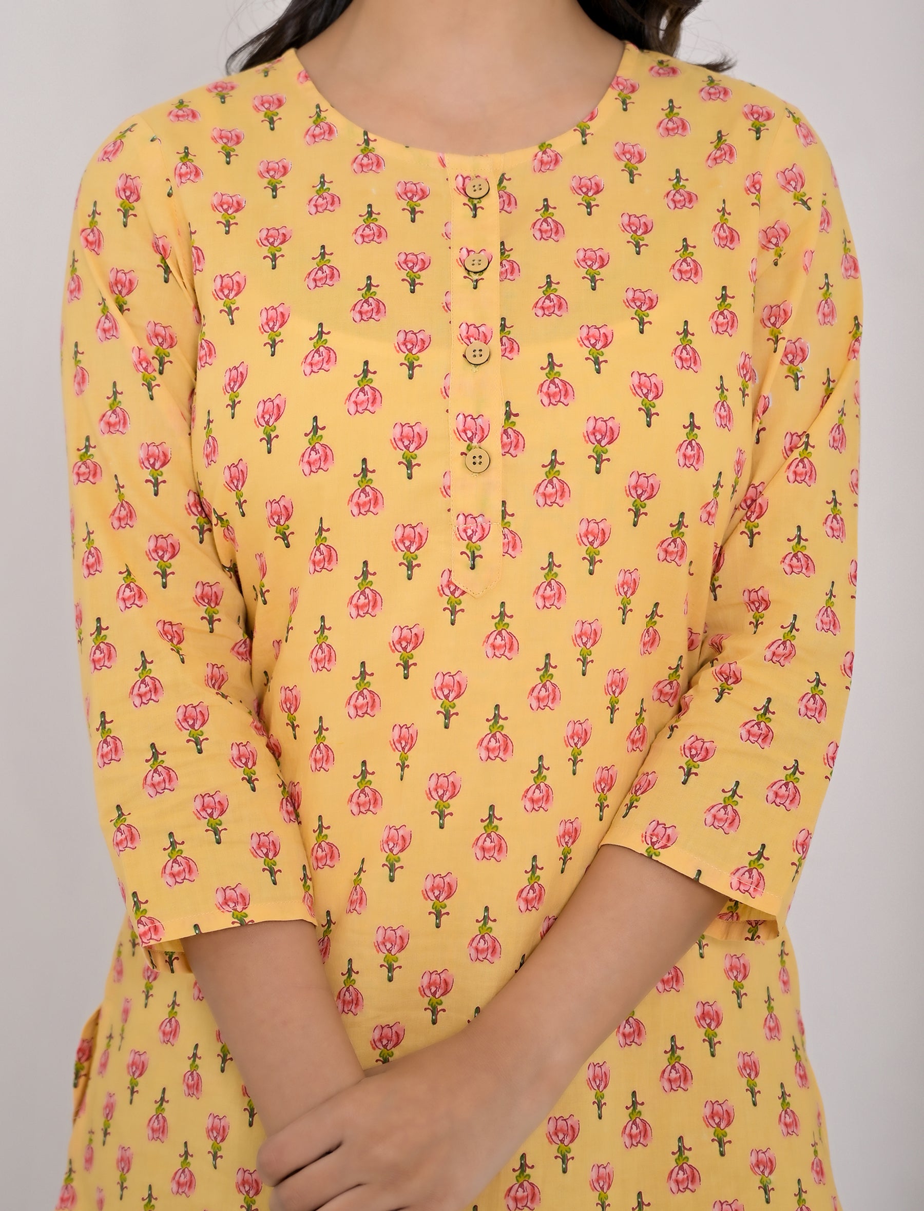 Yellow Butti Printed Cotton Co-Ord Set