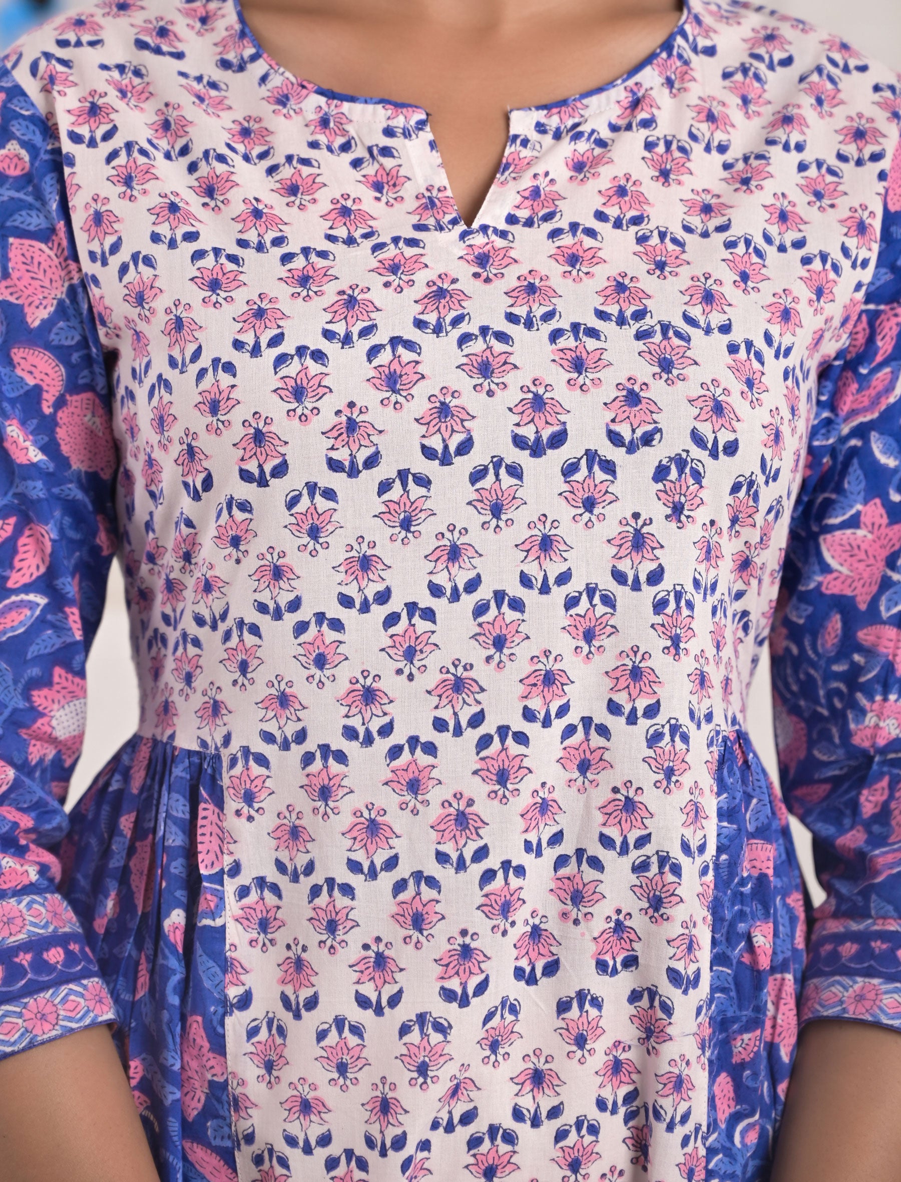 Hand Block Printed Blue Cotton Dress