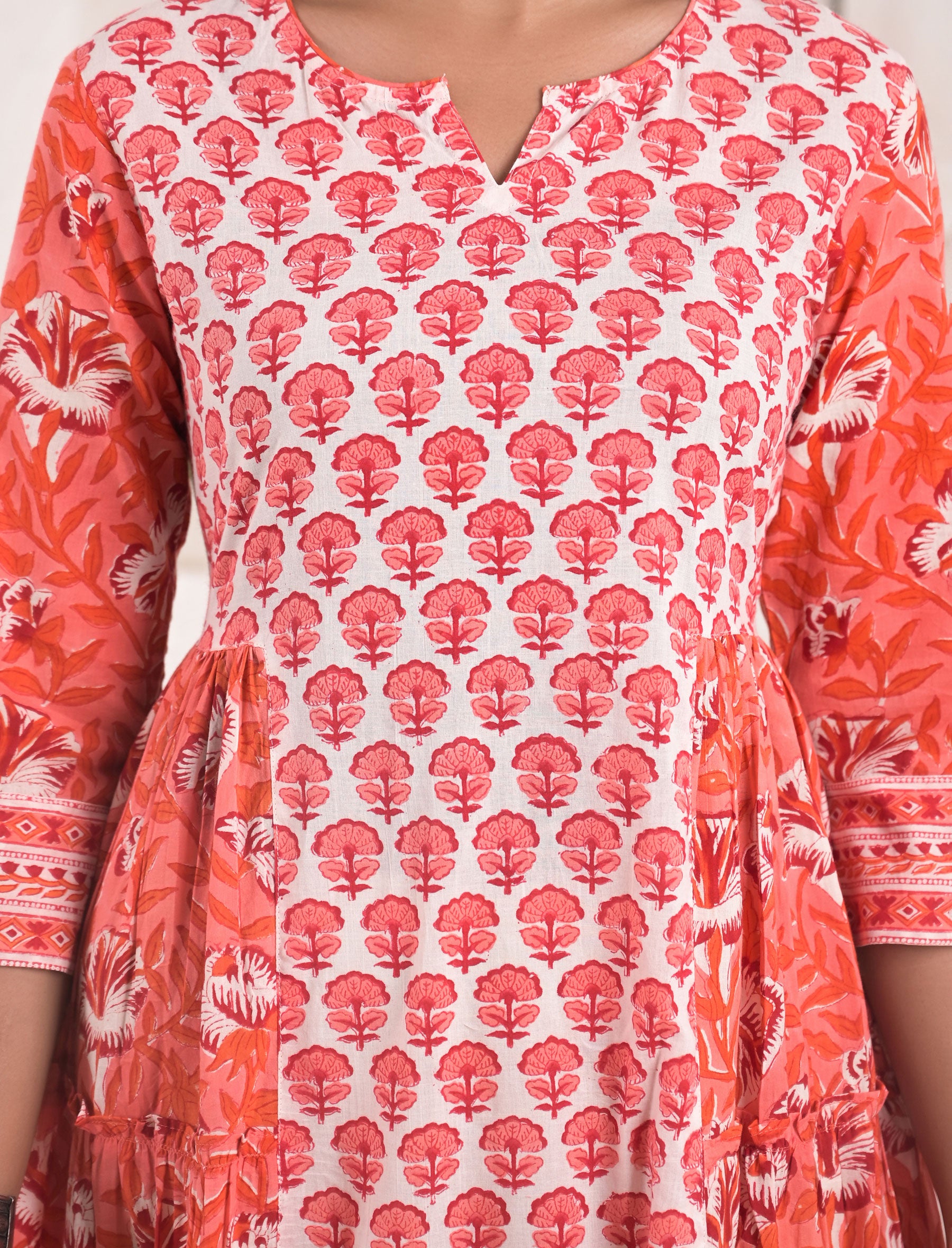 Hand Block Printed Orange Cotton Dress