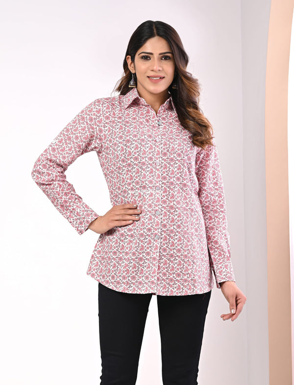 White Jaal Printed Cotton Shirt For Women