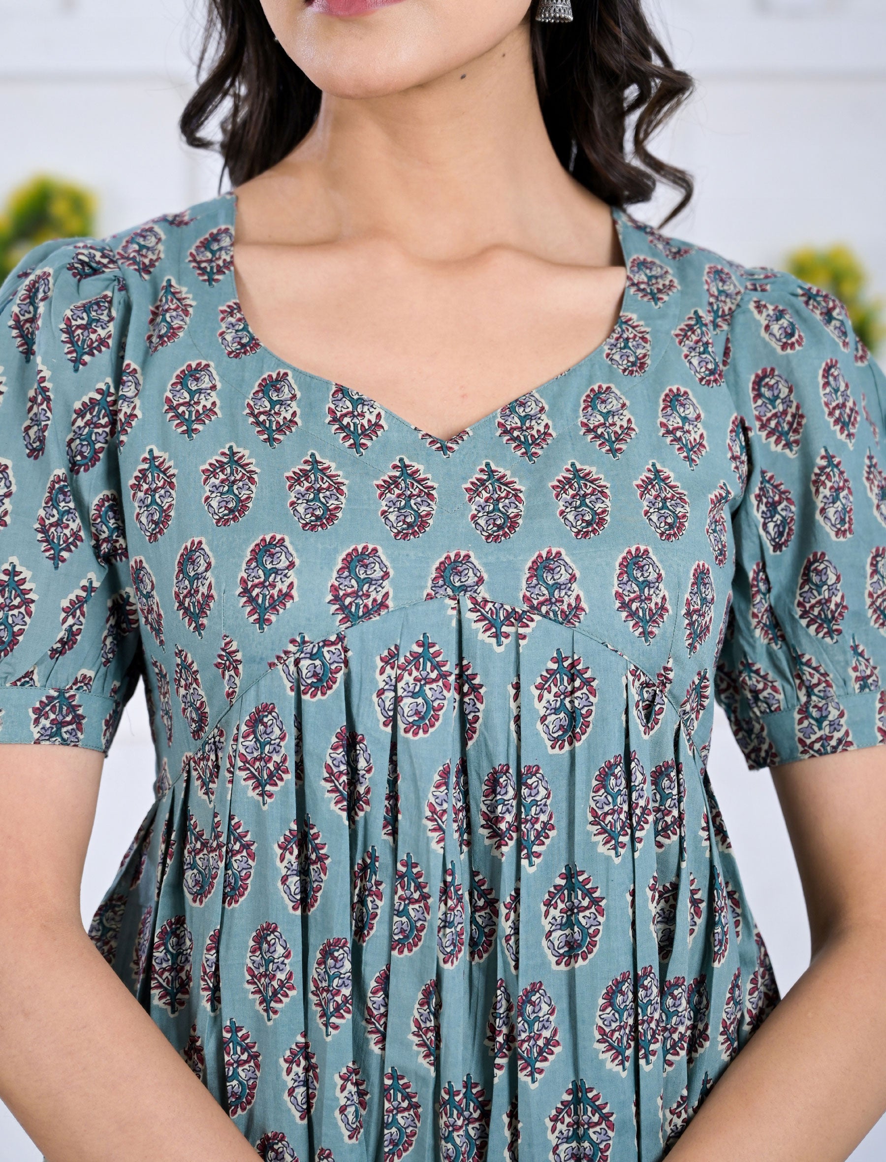 Hand Block Printed Blue Cotton Dress