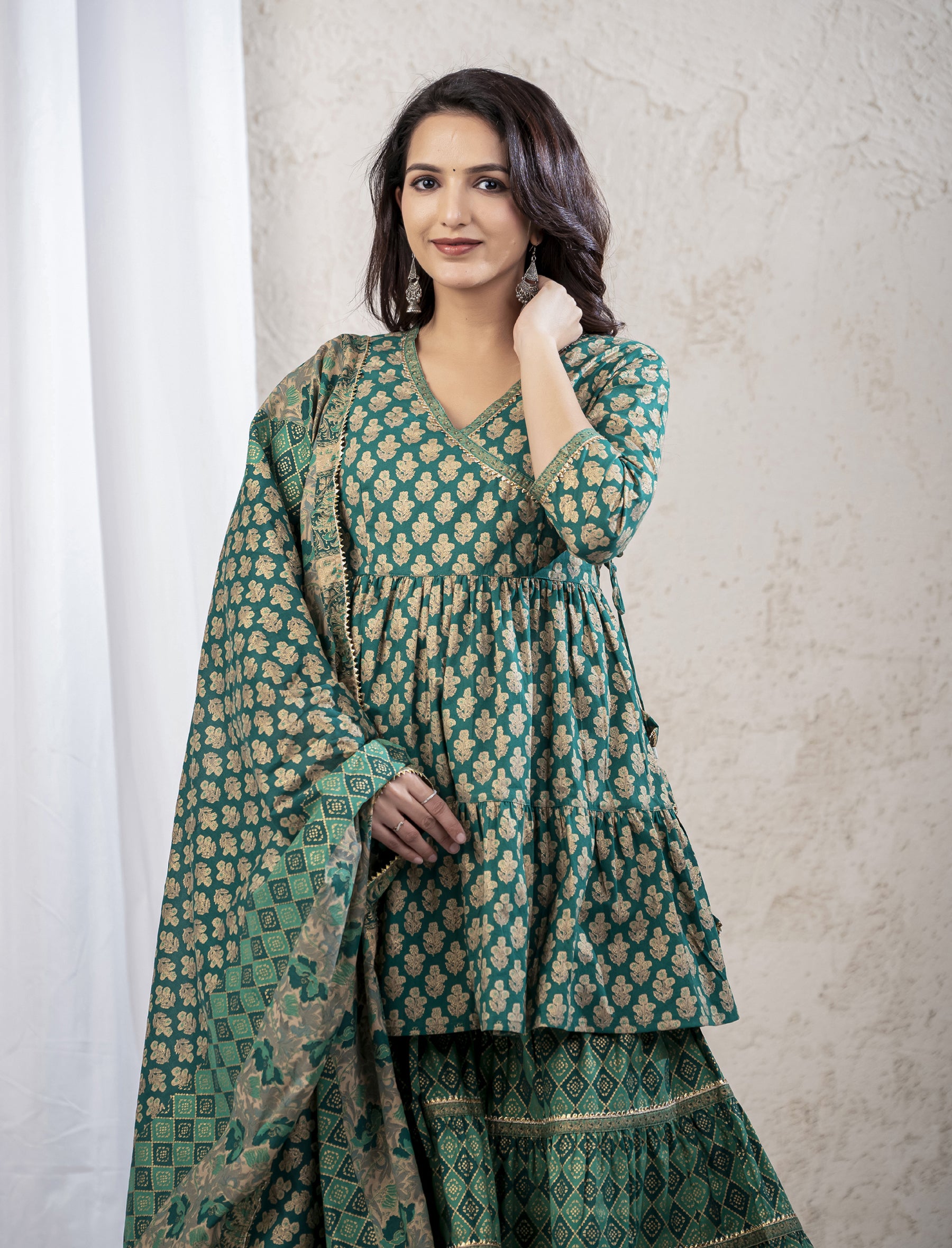 Green Printed Partywear Sharara Set For Women