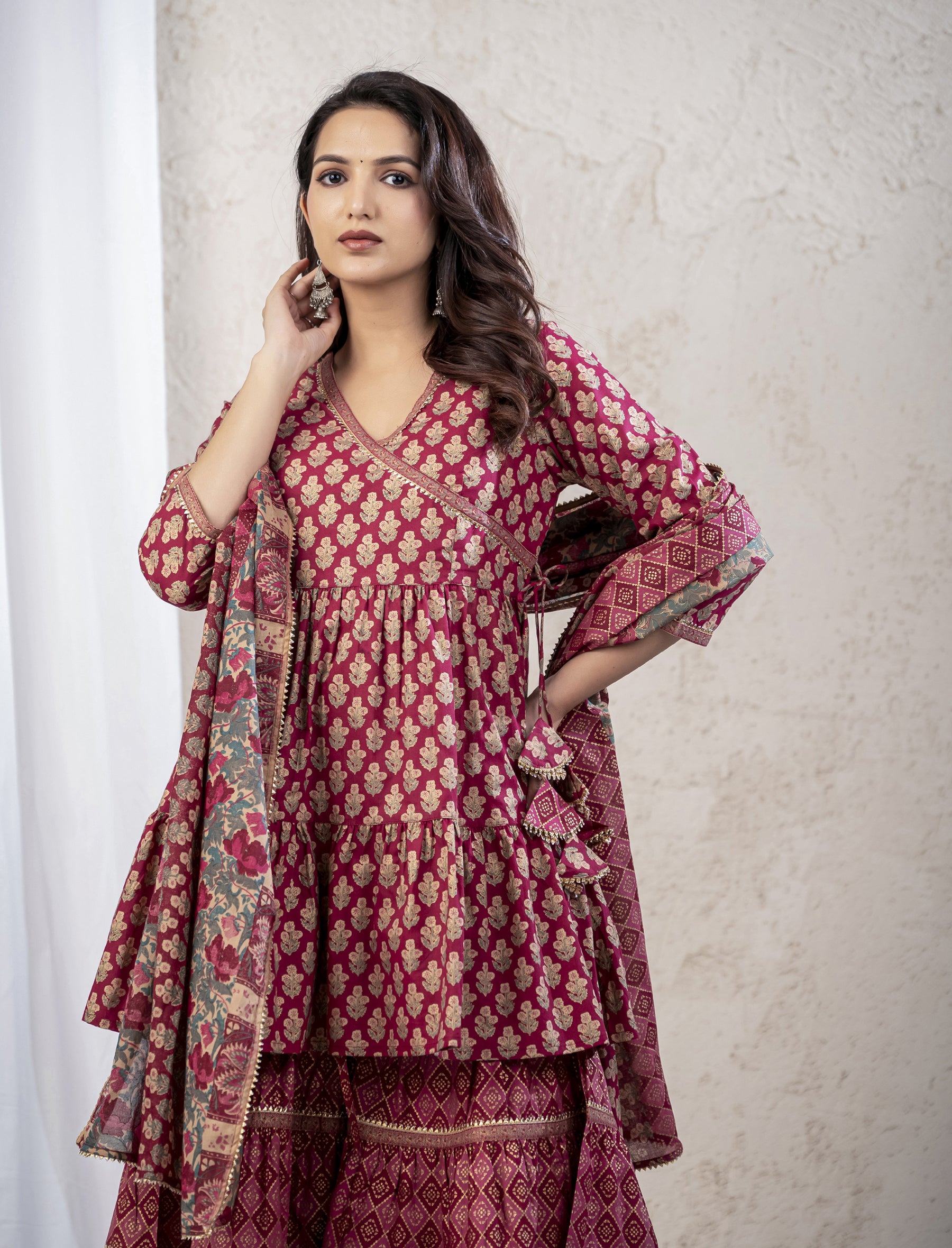 Maroon Printed Partywear Sharara Set For Women