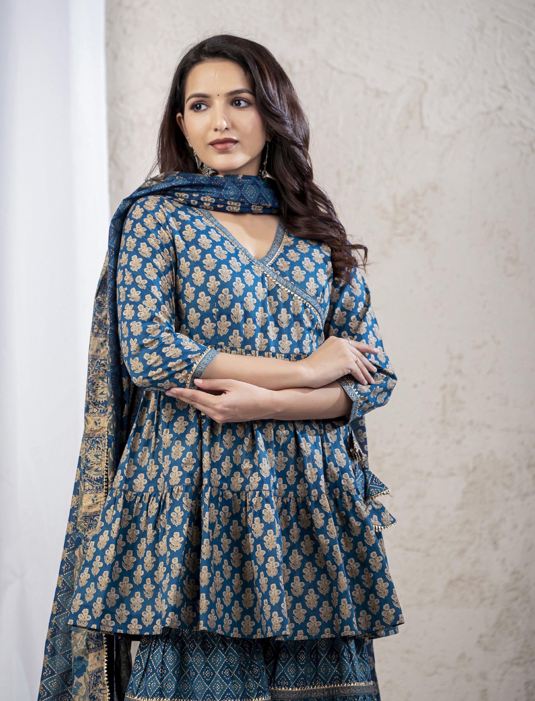 Navy Printed Partywear Sharara Set For Women