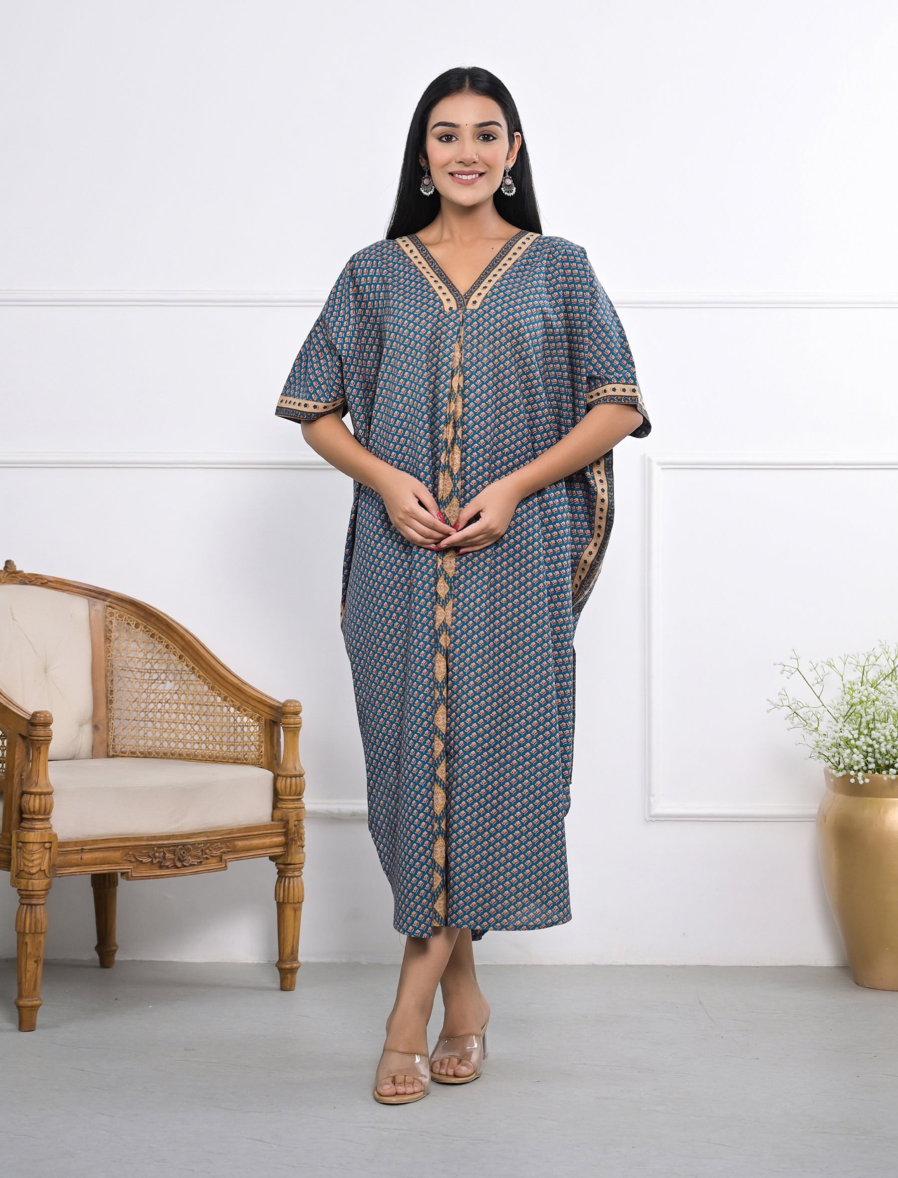 Hand Block Printed Cotton Kaftan