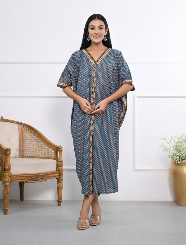 Hand Block Printed Cotton Kaftan