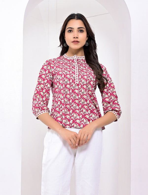 Crimson Jaal Printed Cotton Short Top