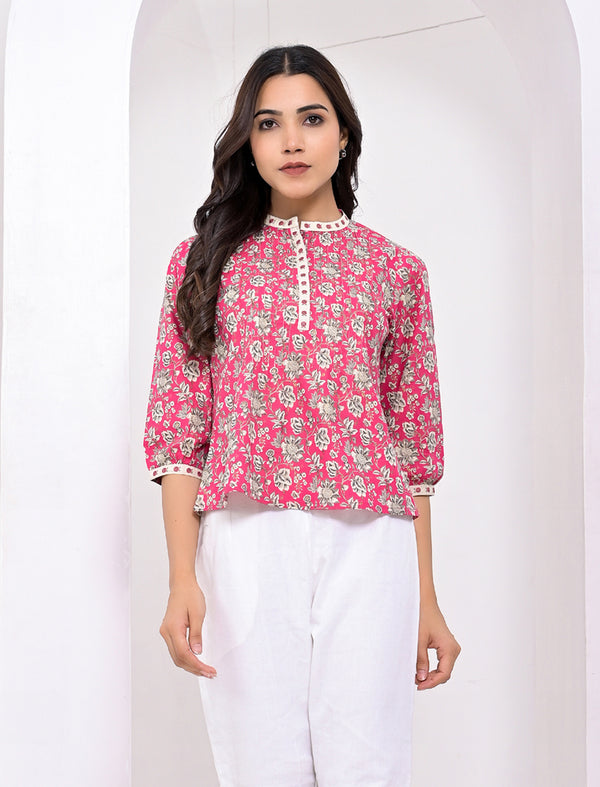 Pink Jaal Printed Cotton Short Top