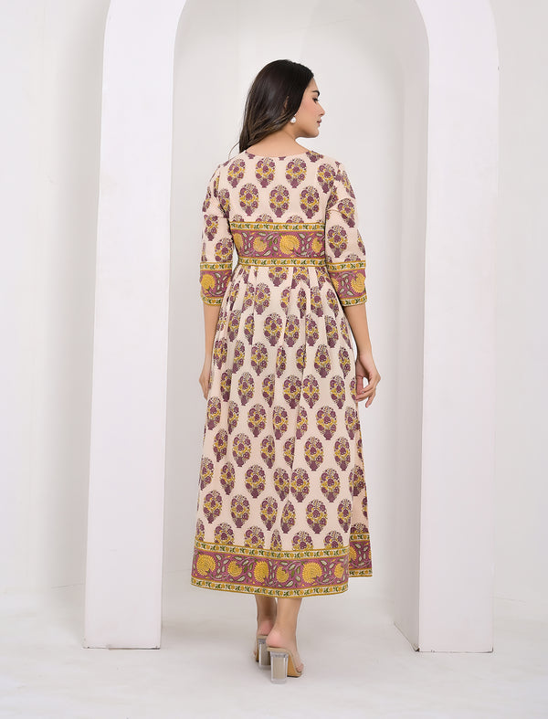 Yellow Butta Cotton Printed Dress