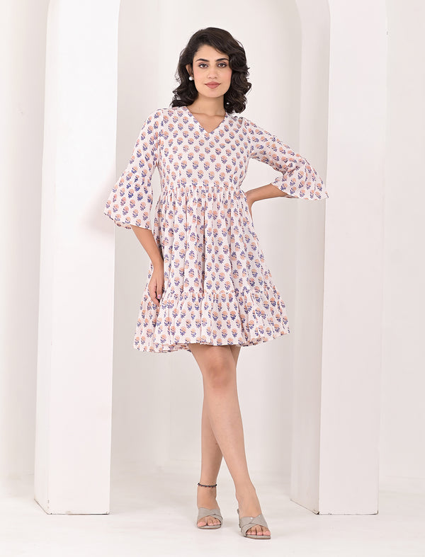 White Block Printed Cotton Dress