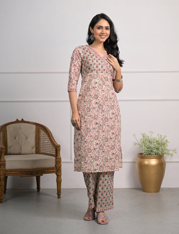 Green Printed Cotton Block Printed Pant Set Of 2