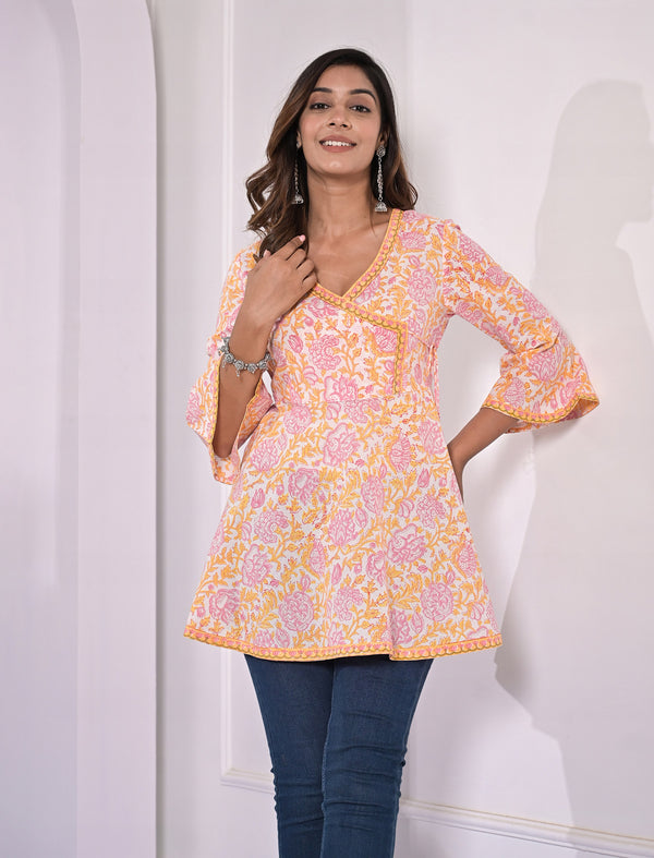 White Jaal Printed Cotton Short Top For Summers