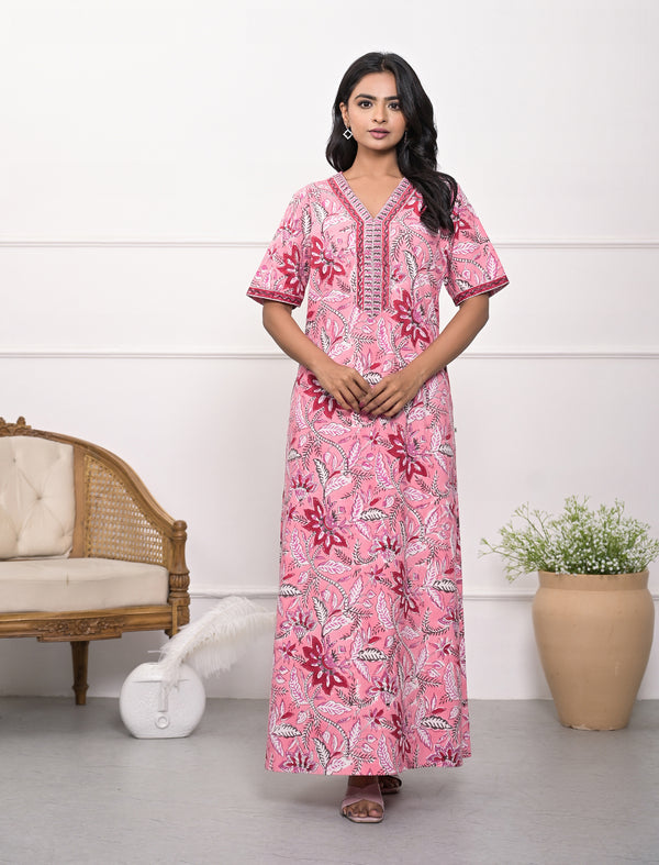 Peach Jaal Cotton Comfortable Night Gown