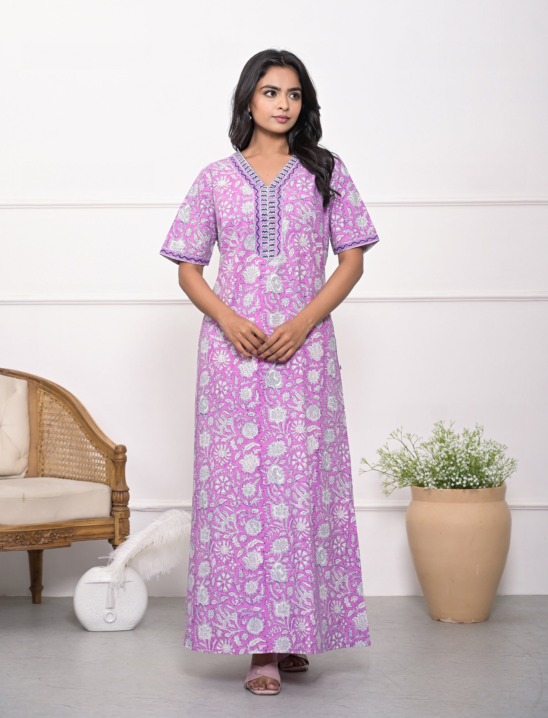 Pink Jaal Cotton Comfortable Night Gown