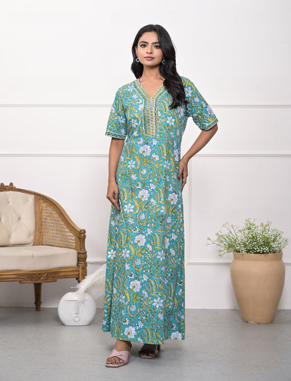 Sea Green Cotton Comfortable Night Gown